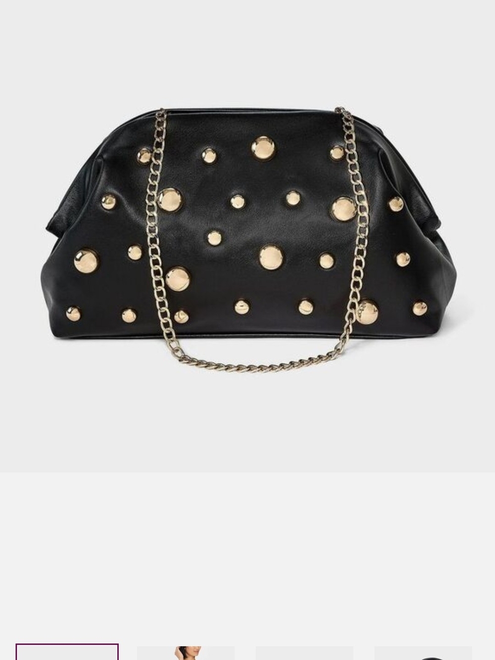 NWT A New Day Black Studded Clutch with Gold Chain